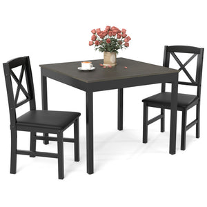 3-Piece Dining Table Set Wooden Square Kitchen Table for 2 People-Gray
