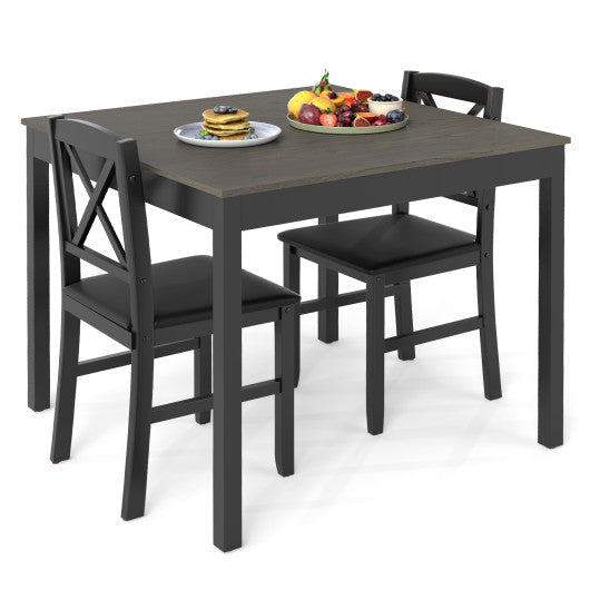 3-Piece Dining Table Set Wooden Square Kitchen Table for 2 People-Gray