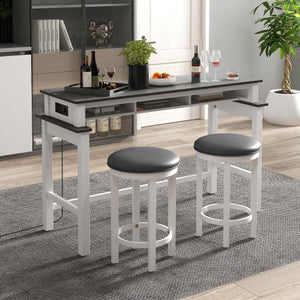 3-Piece Home Bar Set with 2 Upholstered Bar Stools  Outlets and USB Ports-Gray