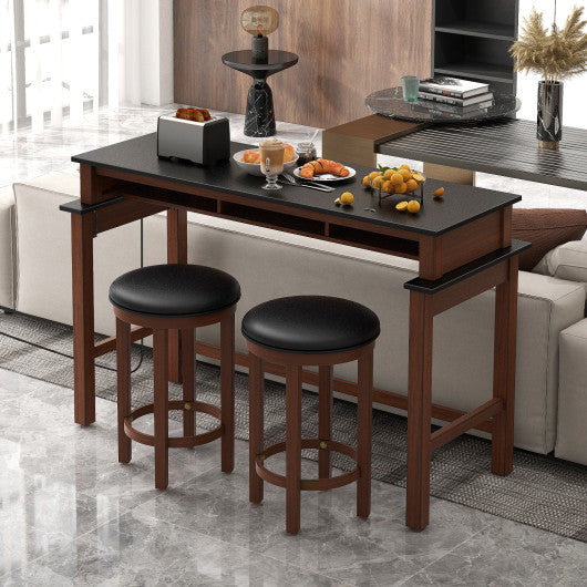 3-Piece Home Bar Set with 2 Upholstered Bar Stools  Outlets and USB Ports-Black