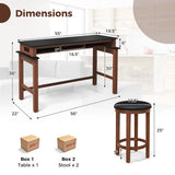 3-Piece Home Bar Set with 2 Upholstered Bar Stools  Outlets and USB Ports-Black