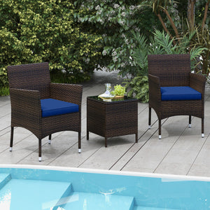 3 Pieces Outdoor Conversation Set with Cushioned Seat and Glass Tabletop-Navy