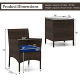 3 Pieces Outdoor Conversation Set with Cushioned Seat and Glass Tabletop-Navy