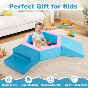 3-Piece Baby Foam Climbing Blocks Climb and Crawl Set with 100 Ocean Balls-Blue