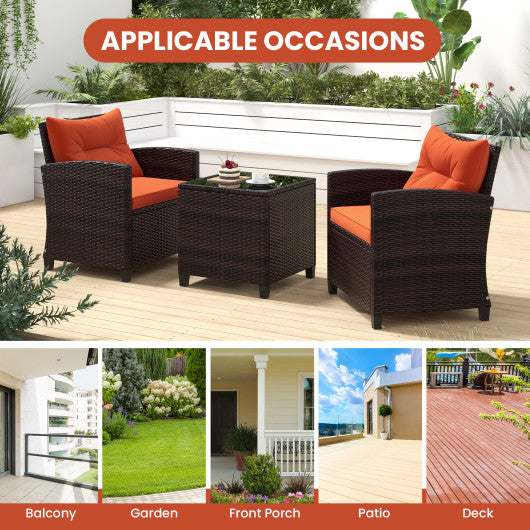 3 Pieces Rattan Patio Furniture Set with Washable Cushion-Orange