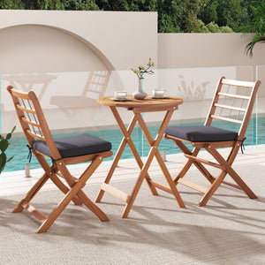 3 Pieces Acacia Wood Patio Bistro Set with Cushions-Gray