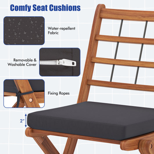 3 Pieces Acacia Wood Patio Bistro Set with Cushions-Gray