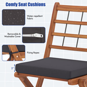 3 Pieces Acacia Wood Patio Bistro Set with Cushions-Gray