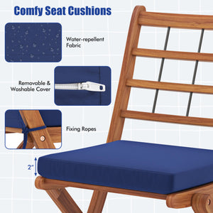 3 Pieces Acacia Wood Patio Bistro Set with Cushions-Navy