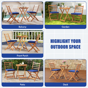 3 Pieces Acacia Wood Patio Bistro Set with Cushions-Navy