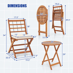 3 Pieces Acacia Wood Patio Bistro Set with Cushions-White