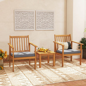 3 Pieces Patio Wood Furniture Set with soft Cushions for Porch-Gray