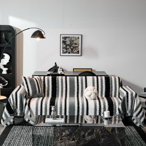 Striped Chenille Sofa Throw Covers, Boho Style Cozy Couch Protector Blanket