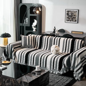 Striped Chenille Sofa Throw Covers, Boho Style Cozy Couch Protector Blanket