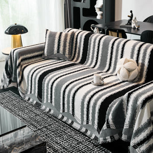 Striped Chenille Sofa Throw Covers, Boho Style Cozy Couch Protector Blanket