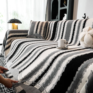 Striped Chenille Sofa Throw Covers, Boho Style Cozy Couch Protector Blanket