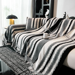 Striped Chenille Sofa Throw Covers, Boho Style Cozy Couch Protector Blanket