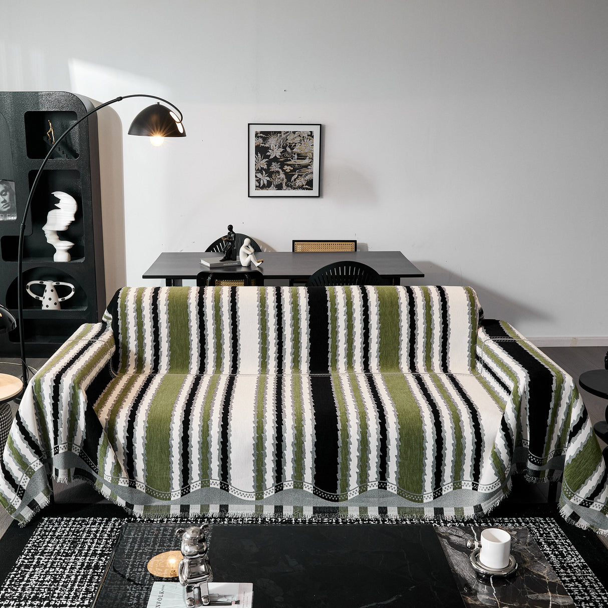 Striped Chenille Sofa Throw Covers, Boho Style Cozy Couch Protector Blanket