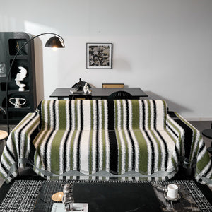 Striped Chenille Sofa Throw Covers, Boho Style Cozy Couch Protector Blanket
