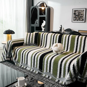 Striped Chenille Sofa Throw Covers, Boho Style Cozy Couch Protector Blanket