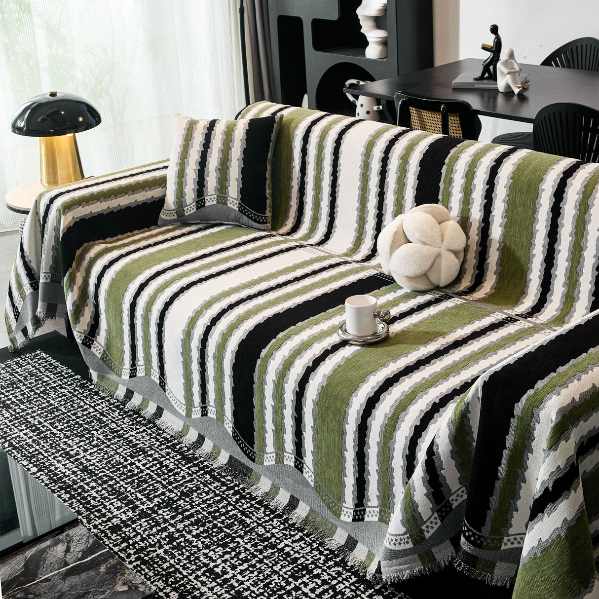 Striped Chenille Sofa Throw Covers, Boho Style Cozy Couch Protector Blanket
