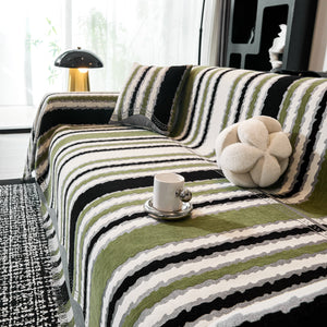 Striped Chenille Sofa Throw Covers, Boho Style Cozy Couch Protector Blanket