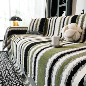 Striped Chenille Sofa Throw Covers, Boho Style Cozy Couch Protector Blanket
