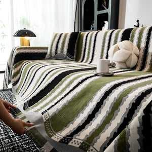 Striped Chenille Sofa Throw Covers, Boho Style Cozy Couch Protector Blanket