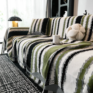 Striped Chenille Sofa Throw Covers, Boho Style Cozy Couch Protector Blanket