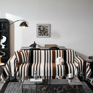 Striped Chenille Sofa Throw Covers, Boho Style Cozy Couch Protector Blanket