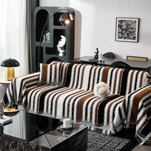 Striped Chenille Sofa Throw Covers, Boho Style Cozy Couch Protector Blanket