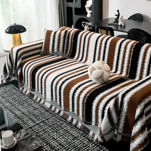 Striped Chenille Sofa Throw Covers, Boho Style Cozy Couch Protector Blanket