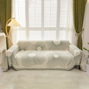 Geometric Radial Striped L-Shape Sofa Cover: Thick, Reversible Furniture Blanket for Kids and Pets