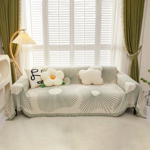 Geometric Radial Striped L-Shape Sofa Cover: Thick, Reversible Furniture Blanket for Kids and Pets