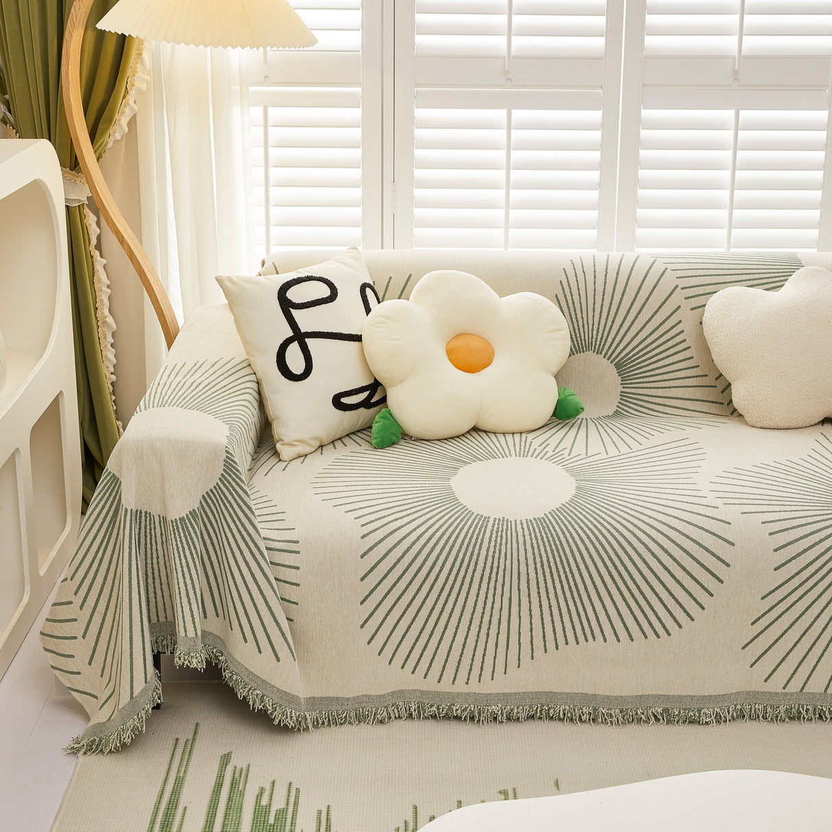 Geometric Radial Striped L-Shape Sofa Cover: Thick, Reversible Furniture Blanket for Kids and Pets