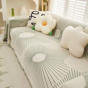 Geometric Radial Striped L-Shape Sofa Cover: Thick, Reversible Furniture Blanket for Kids and Pets