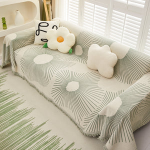 Geometric Radial Striped L-Shape Sofa Cover: Thick, Reversible Furniture Blanket for Kids and Pets