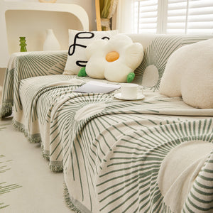 Geometric Radial Striped L-Shape Sofa Cover: Thick, Reversible Furniture Blanket for Kids and Pets