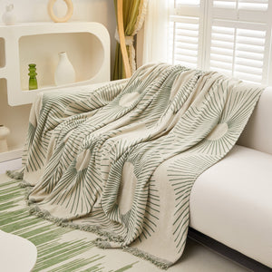 Geometric Radial Striped L-Shape Sofa Cover: Thick, Reversible Furniture Blanket for Kids and Pets
