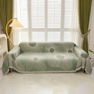 Geometric Radial Striped L-Shape Sofa Cover: Thick, Reversible Furniture Blanket for Kids and Pets