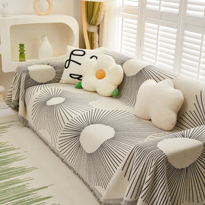 Geometric Radial Striped L-Shape Sofa Cover: Thick, Reversible Furniture Blanket for Kids and Pets