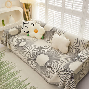 Geometric Radial Striped L-Shape Sofa Cover: Thick, Reversible Furniture Blanket for Kids and Pets