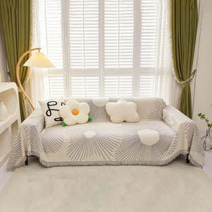 Geometric Radial Striped L-Shape Sofa Cover: Thick, Reversible Furniture Blanket for Kids and Pets