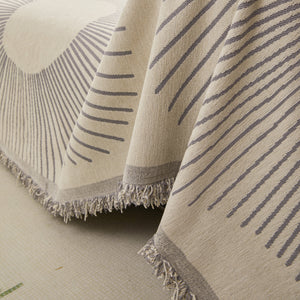 Geometric Radial Striped L-Shape Sofa Cover: Thick, Reversible Furniture Blanket for Kids and Pets