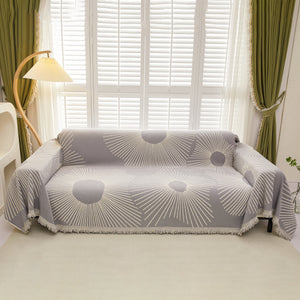 Geometric Radial Striped L-Shape Sofa Cover: Thick, Reversible Furniture Blanket for Kids and Pets