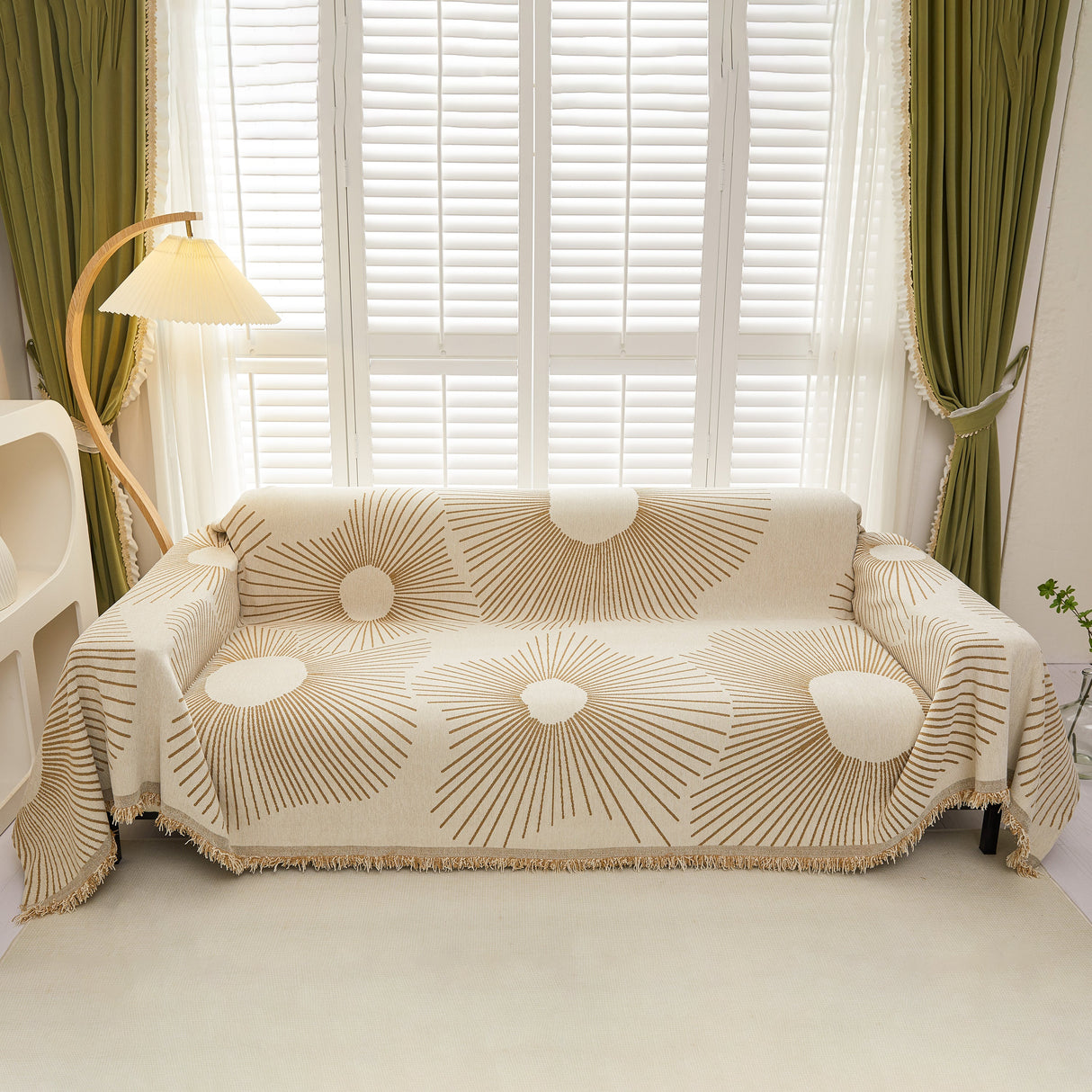 Geometric Radial Striped L-Shape Sofa Cover: Thick, Reversible Furniture Blanket for Kids and Pets