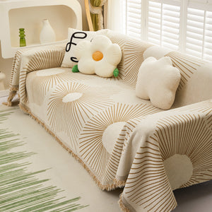 Geometric Radial Striped L-Shape Sofa Cover: Thick, Reversible Furniture Blanket for Kids and Pets