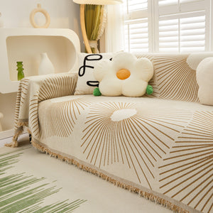 Geometric Radial Striped L-Shape Sofa Cover: Thick, Reversible Furniture Blanket for Kids and Pets