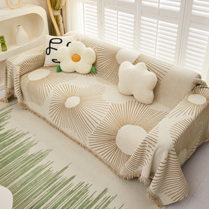 Geometric Radial Striped L-Shape Sofa Cover: Thick, Reversible Furniture Blanket for Kids and Pets