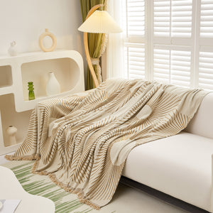Geometric Radial Striped L-Shape Sofa Cover: Thick, Reversible Furniture Blanket for Kids and Pets